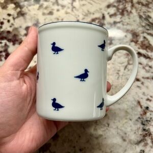 White Mug with Blue Bird Pattern